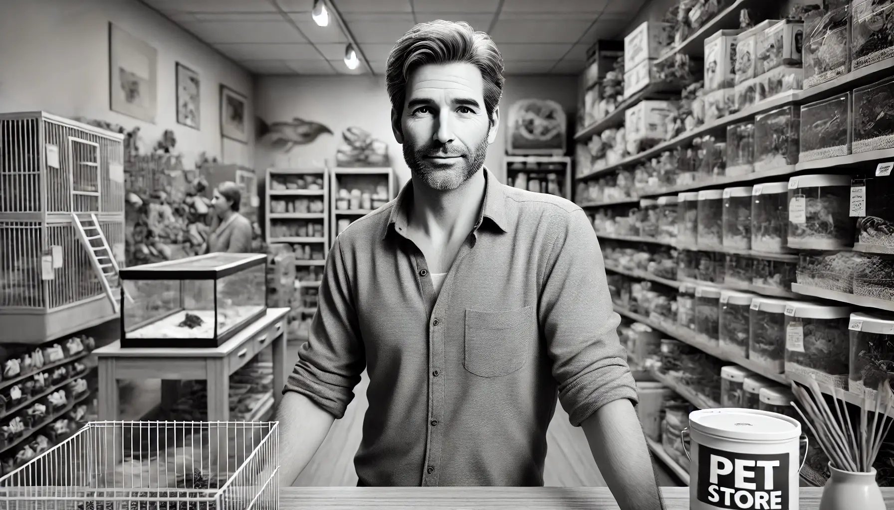 DALL·E 2024-09-11 17.37.14 - A hyper-realistic black and white image depicting a 45-year-old European man, average-looking, with light wrinkles, short hair with hints of gray, and