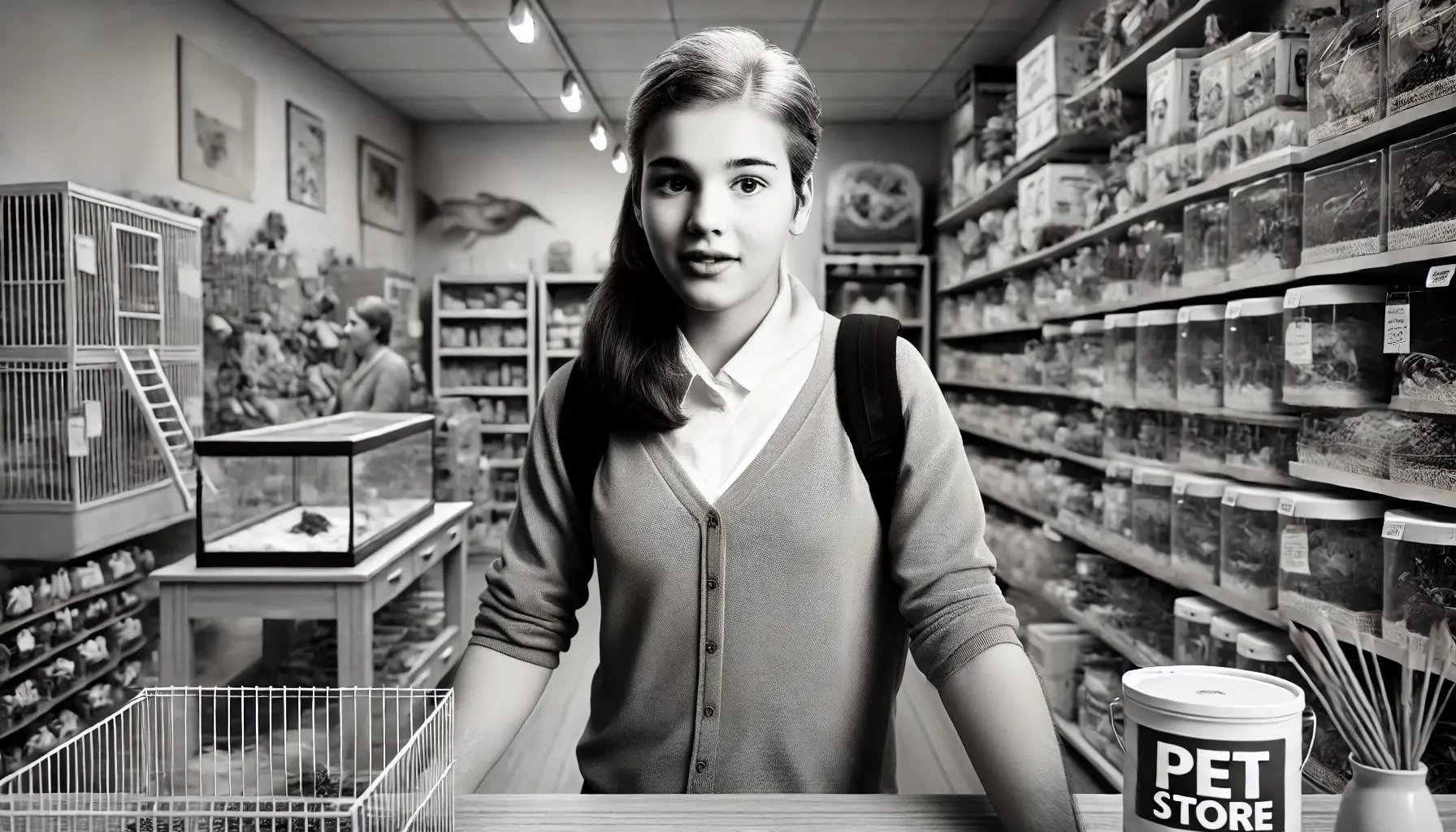 DALL·E 2024-09-11 17.47.08 - A hyper-realistic black and white image depicting a 16-year-old European high school girl, wearing casual school attire with a backpack. She has long