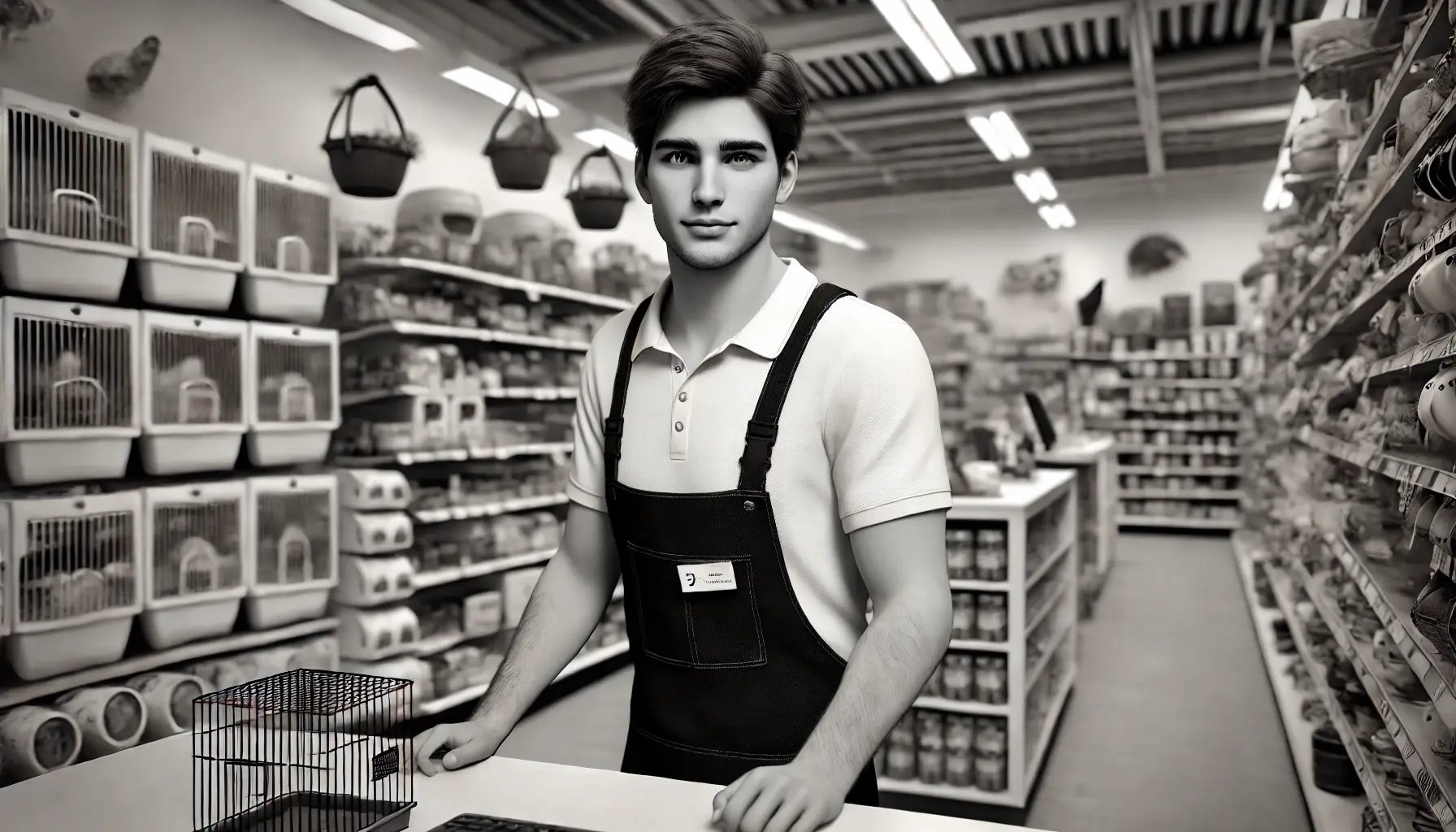 DALL·E 2024-09-11 17.48.27 - A hyper-realistic black and white image depicting a 17-year-old European vocational trainee boy, wearing casual work attire typical for an apprentice